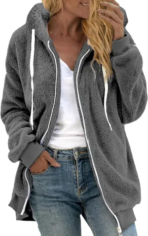 Oversized Fuzzy Fleece Jackets For Women Fashion 2024 Soft Faux Fur Cardigan Coat Shaggy Warm W