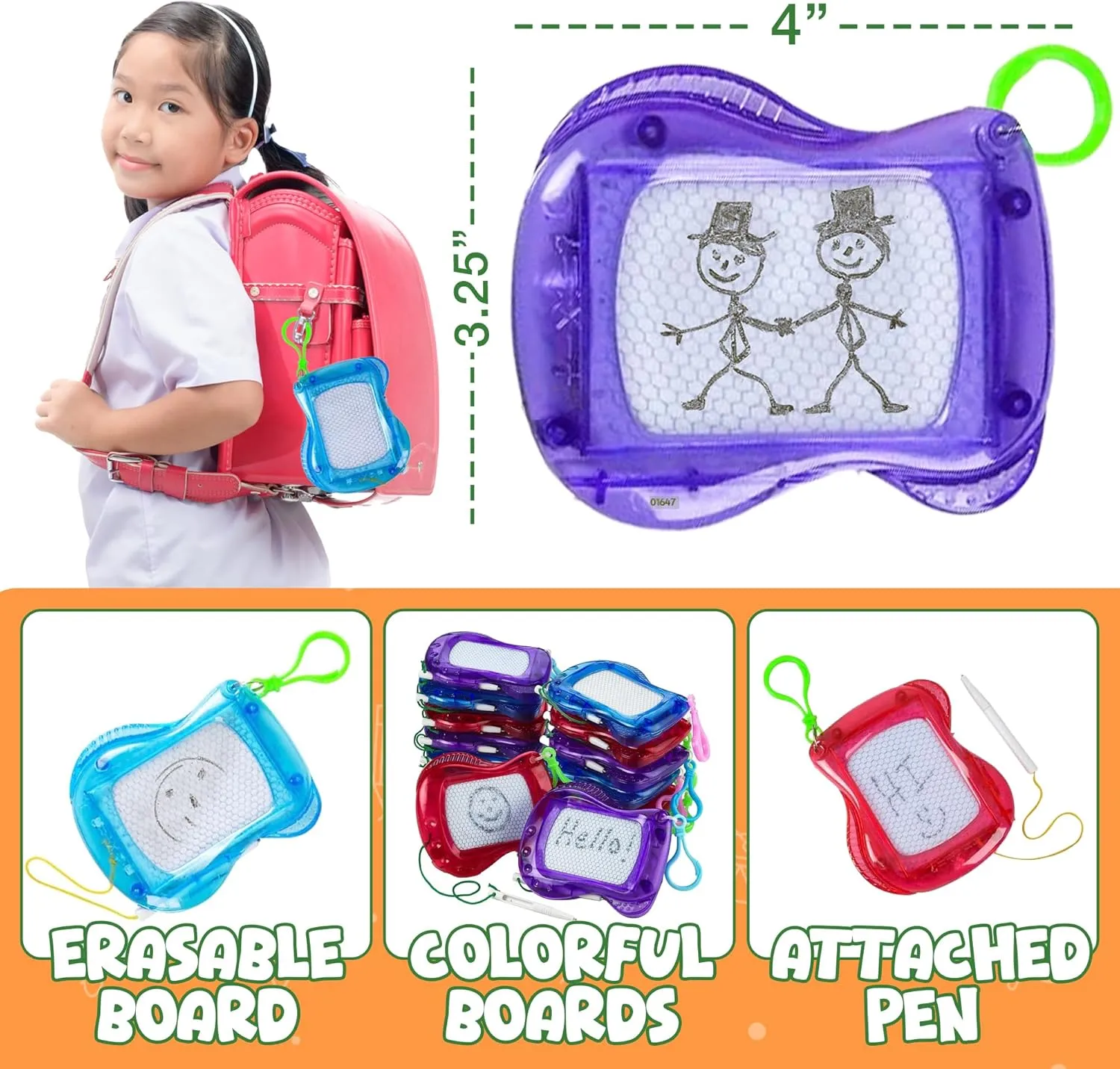 Pack of 24 Mini Magnetic Drawing Board for Kids - Backpack Keychain Clip Drawing Boards, Erasable Doodle Sketch Writing Pad, Birthday Kids Party Favors & Goodie Bags Stuffers