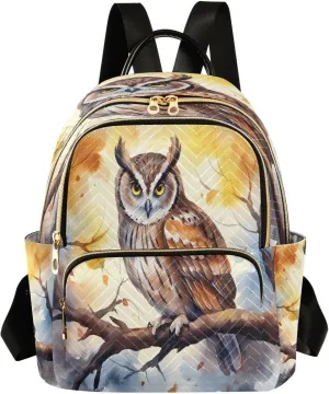 Painting Watercolor Owl Backpack Purse for Women Fashion Small Mini Daypack Purse for Lady Anti-theft Shoulder Bag with Double Zipper Weekend Bag