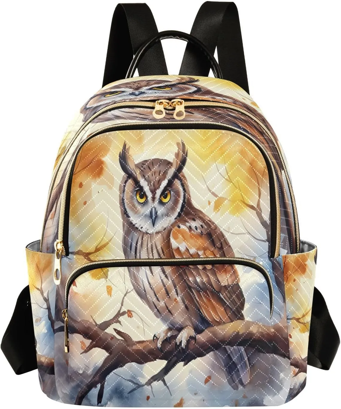 Painting Watercolor Owl Backpack Purse for Women Fashion Small Mini Daypack Purse for Lady Anti-theft Shoulder Bag with Double Zipper Weekend Bag