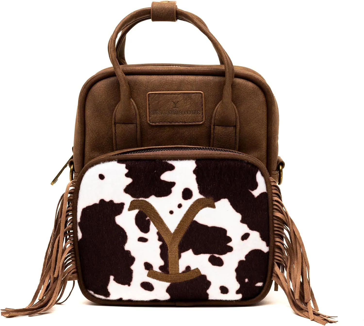 Paramount Network Bag, Crossbody, Yellowstone Dutton Ranch Cowboy Cowhide, Distressed Brown, Vegan Leather