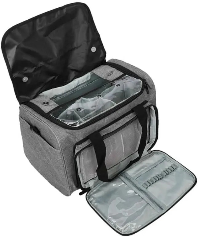 Parliky Large Capacity Travel Pouch Woolen Yarn Storage Bag for Crocheting Knitting Shoulder Bag Multi-Pockets (Grey)