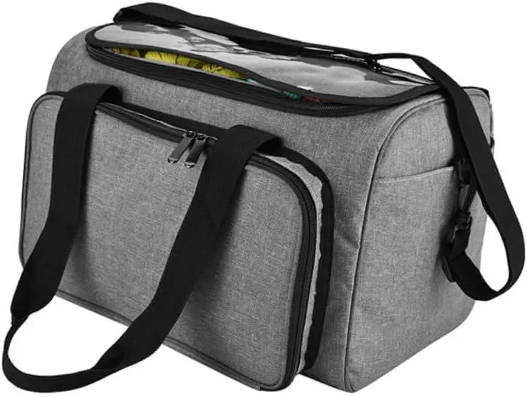 Parliky Large Capacity Travel Pouch Woolen Yarn Storage Bag for Crocheting Knitting Shoulder Bag Multi-Pockets (Grey)