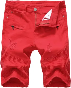 PASOK Men's Casual Denim Shorts Classic Fit Vintage Summer Cotton Jeans Shorts