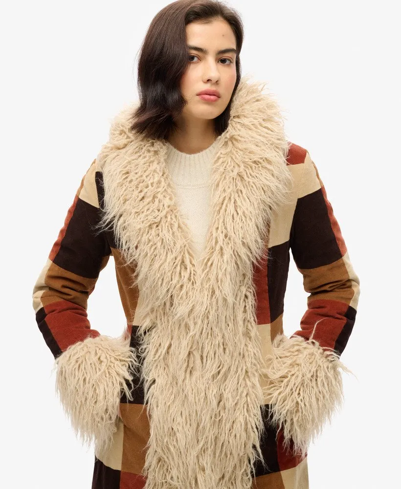 Patchwork Long Afghan Coat | Brown Patchwork Cord