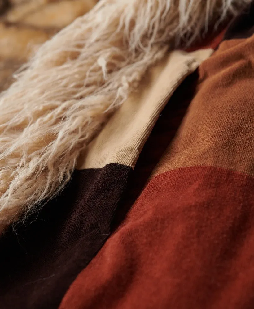 Patchwork Long Afghan Coat | Brown Patchwork Cord