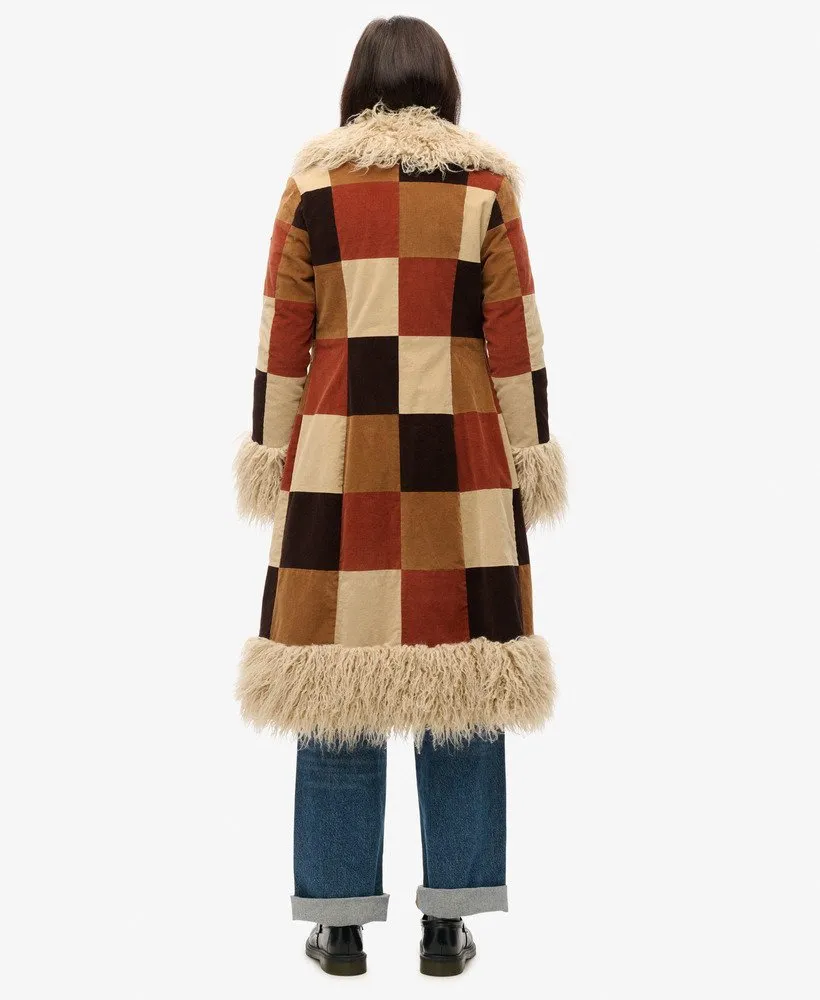 Patchwork Long Afghan Coat | Brown Patchwork Cord
