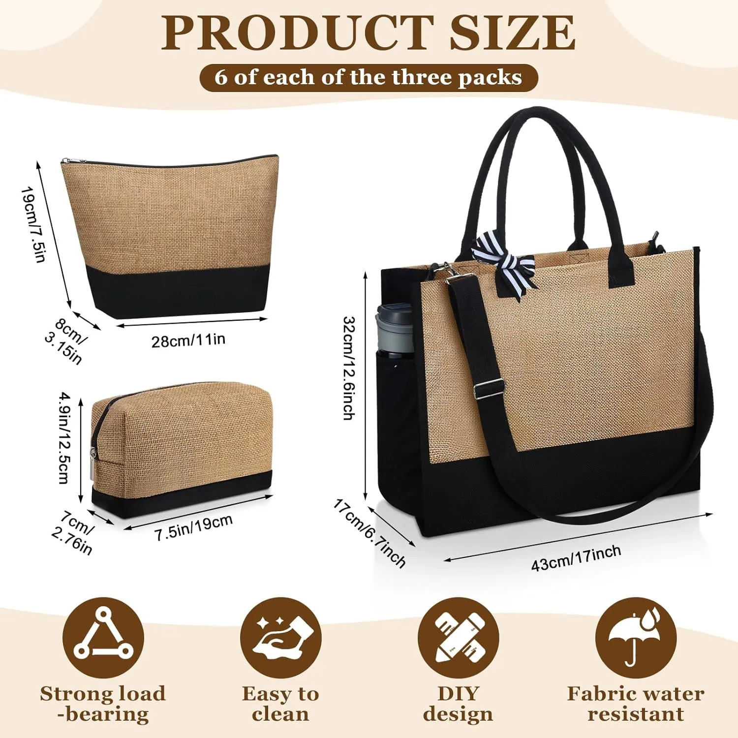 Paterr 18 Pcs Burlap Tote Bags and Cosmetic Bag Set Jute Tote Bag Bulk Large Reusable Canvas Beach Gift Bags with Handle