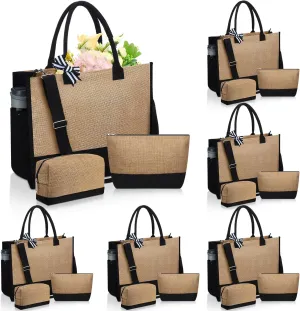 Paterr 18 Pcs Burlap Tote Bags and Cosmetic Bag Set Jute Tote Bag Bulk Large Reusable Canvas Beach Gift Bags with Handle