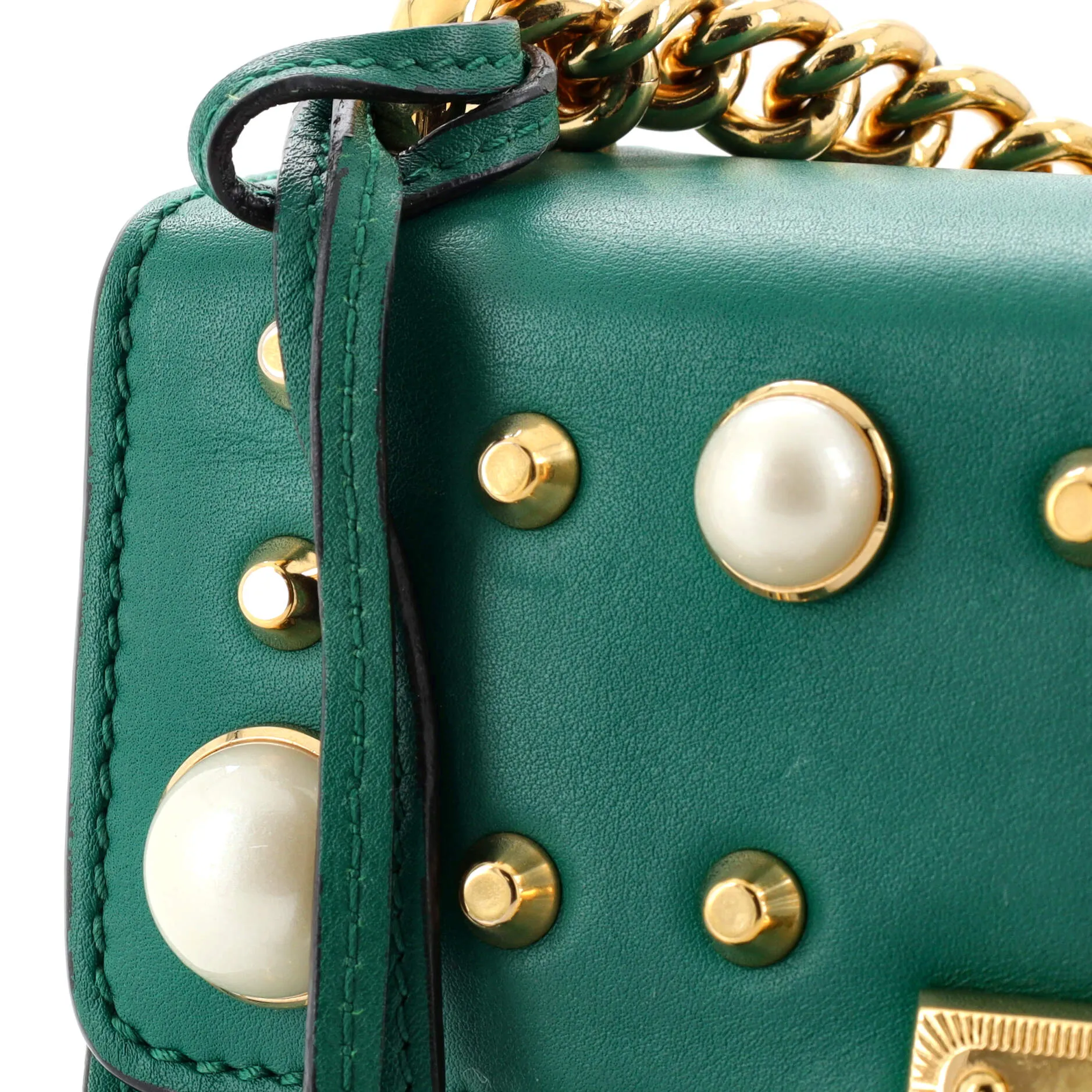 Pearly Padlock Shoulder Bag Studded Leather Small