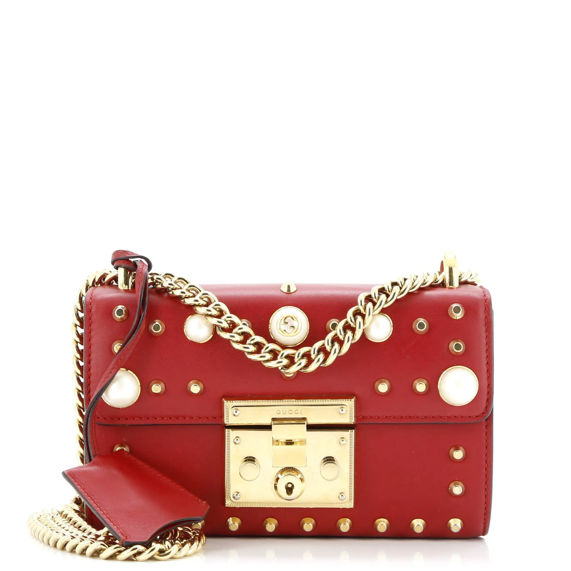 Pearly Padlock Shoulder Bag Studded Leather Small