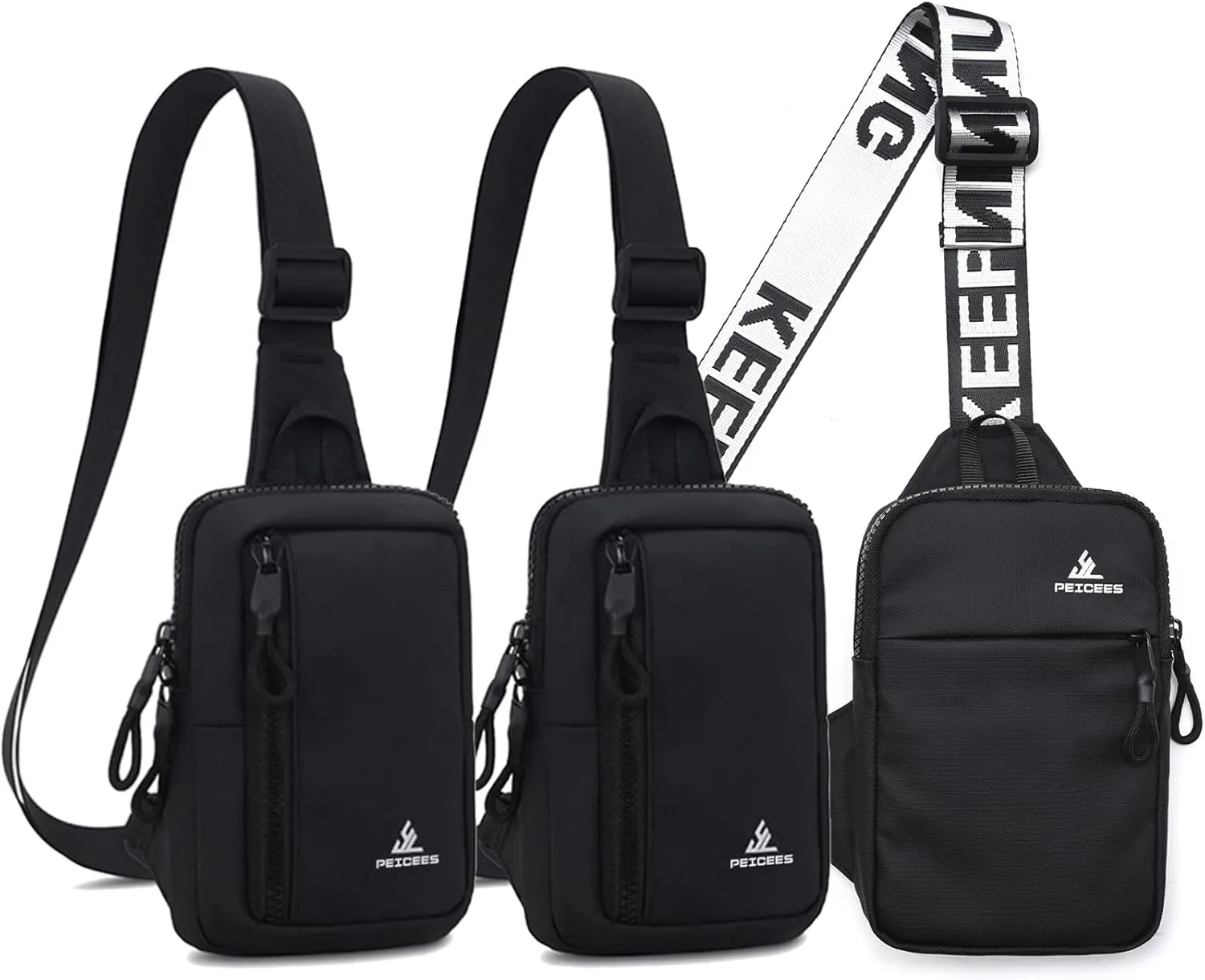Peicees Pack of 3 Small Crossbody Bag for Men Women Mini Sling Bag Travel Running Phone Daypack Cross Body Shoulder Bags, Black and Black and Black