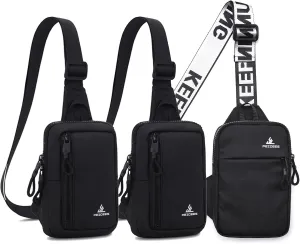 Peicees Pack of 3 Small Crossbody Bag for Men Women Mini Sling Bag Travel Running Phone Daypack Cross Body Shoulder Bags, Black and Black and Black