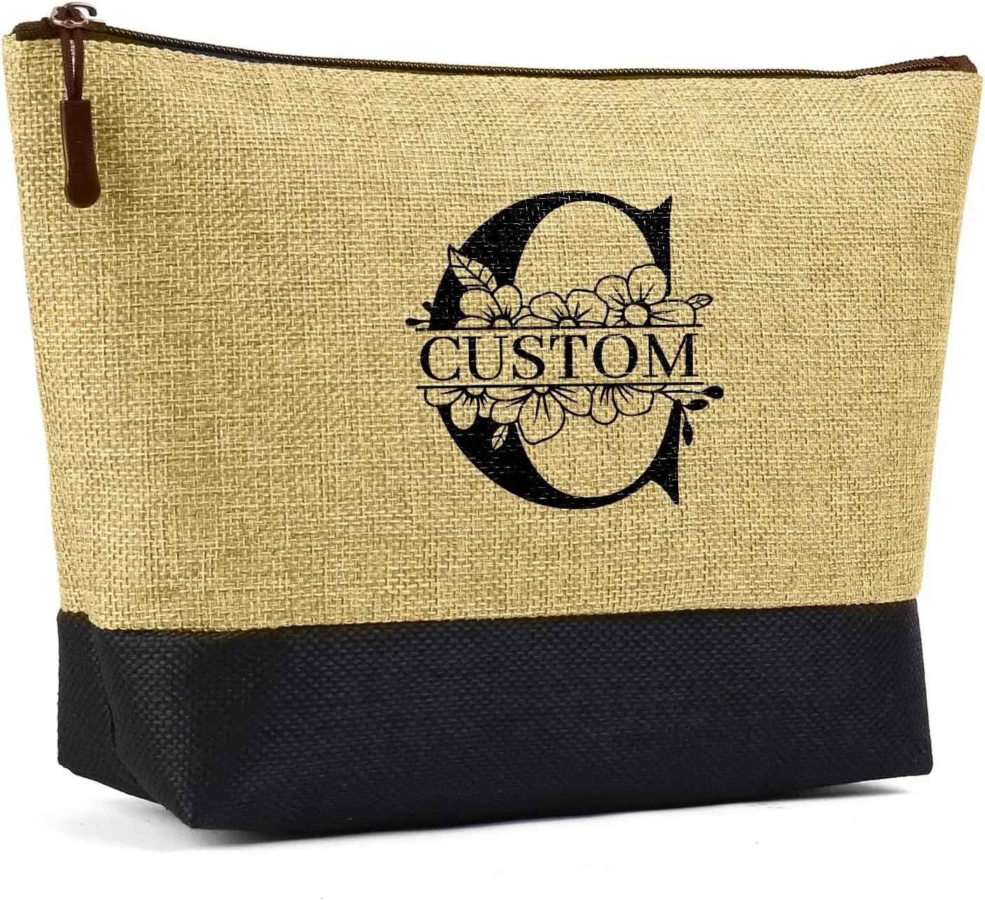 Personalized Canvas Tote Bag for Women - Custom Initial Name Jute Handbag Set with Makeup Bag - Customized Gift for Woman