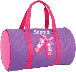 Personalized Duffel Bag - Kids Ballet Travel Bag - Purple Quilted Overnight or Gym Tote Bag with Custom Name