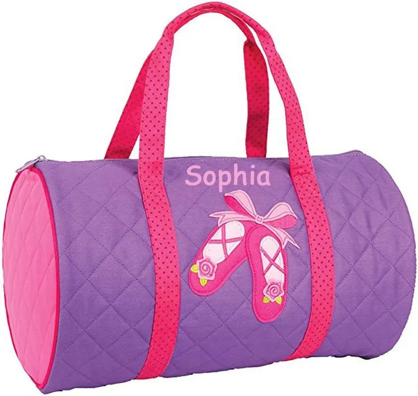 Personalized Duffel Bag - Kids Ballet Travel Bag - Purple Quilted Overnight or Gym Tote Bag with Custom Name