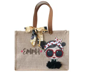Personalized Embroidery Leather Handle Jute Burlap Tote Bag for Women, Beach Bag Gift Idea for Best Friend Bridesmaid Wedding Gift
