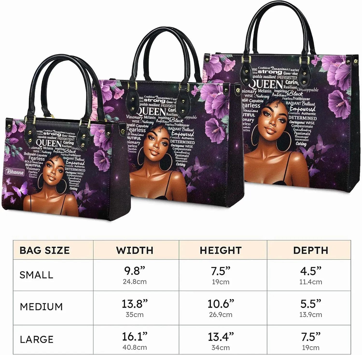 Personalized Leather Handbag For Black African Women – Matching Purse and Wallet Set – Mother's Day Gifts for Melanin Woman