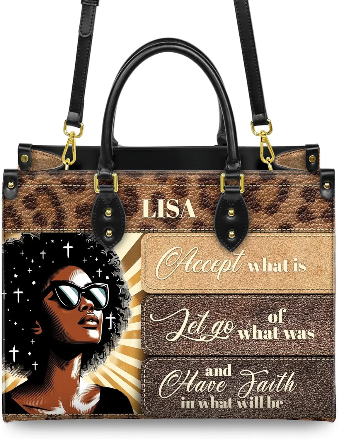 Personalized Leather Handbag For Black African Women – Matching Purse and Wallet Set – Mother's Day Gifts for Melanin Woman