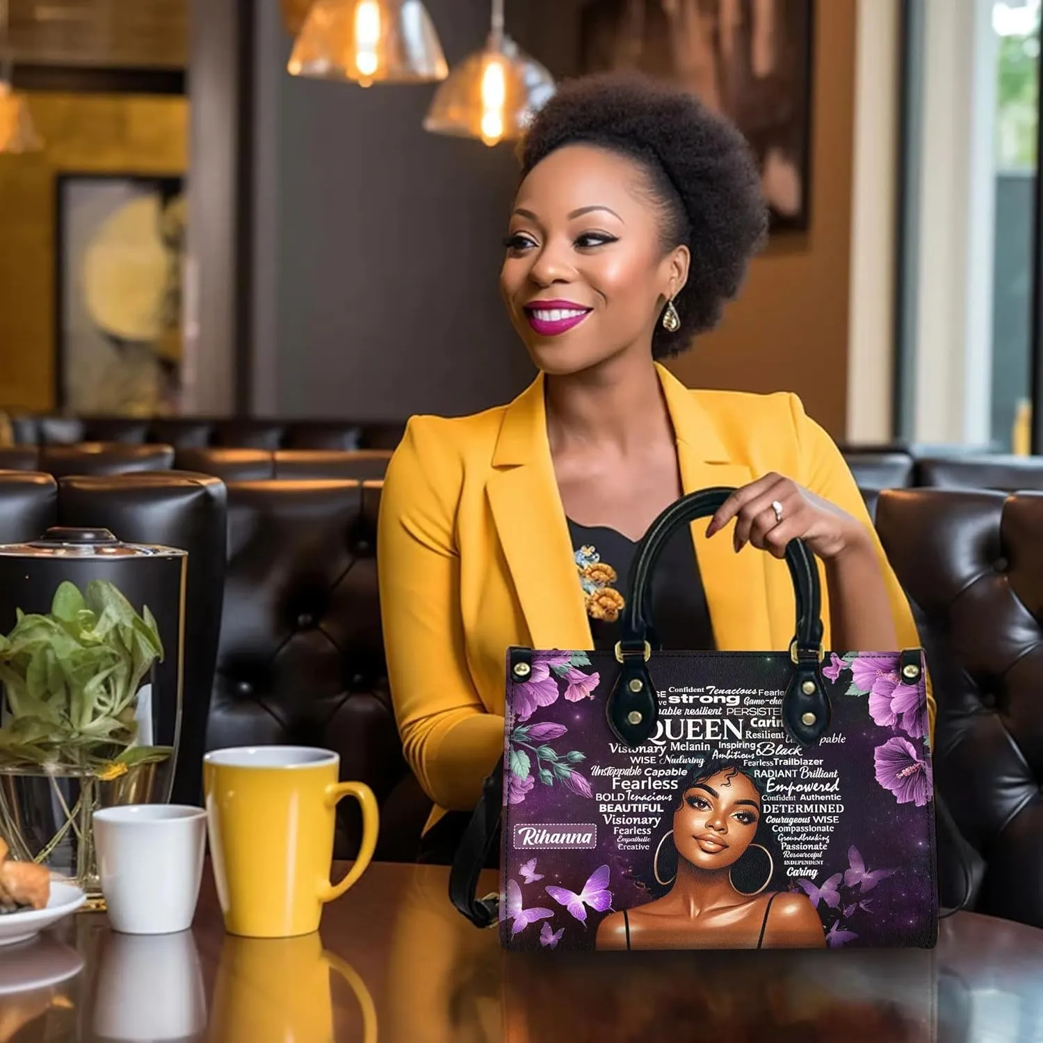 Personalized Leather Handbag For Black African Women – Matching Purse and Wallet Set – Mother's Day Gifts for Melanin Woman