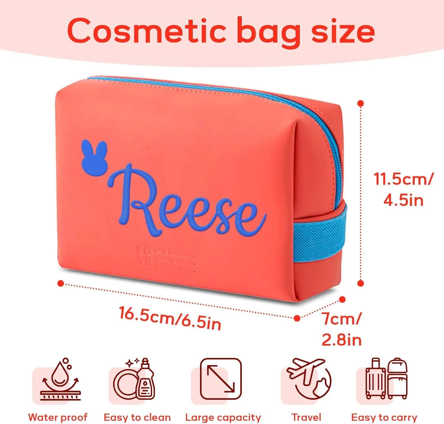 Personalized Makeup Bag, Custom Cosmetic Bag with Embroidered Name PU Leather Travel Organizer Toiletry Bag Make Up Bags, Gift for Bridesmaid Bride Wedding (Red)