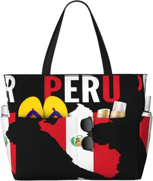 Peruvian Peru Flag Tote Bag With 8 Storage Pockets Top Zip Shoulder Bag Handbag For Travel Work Women
