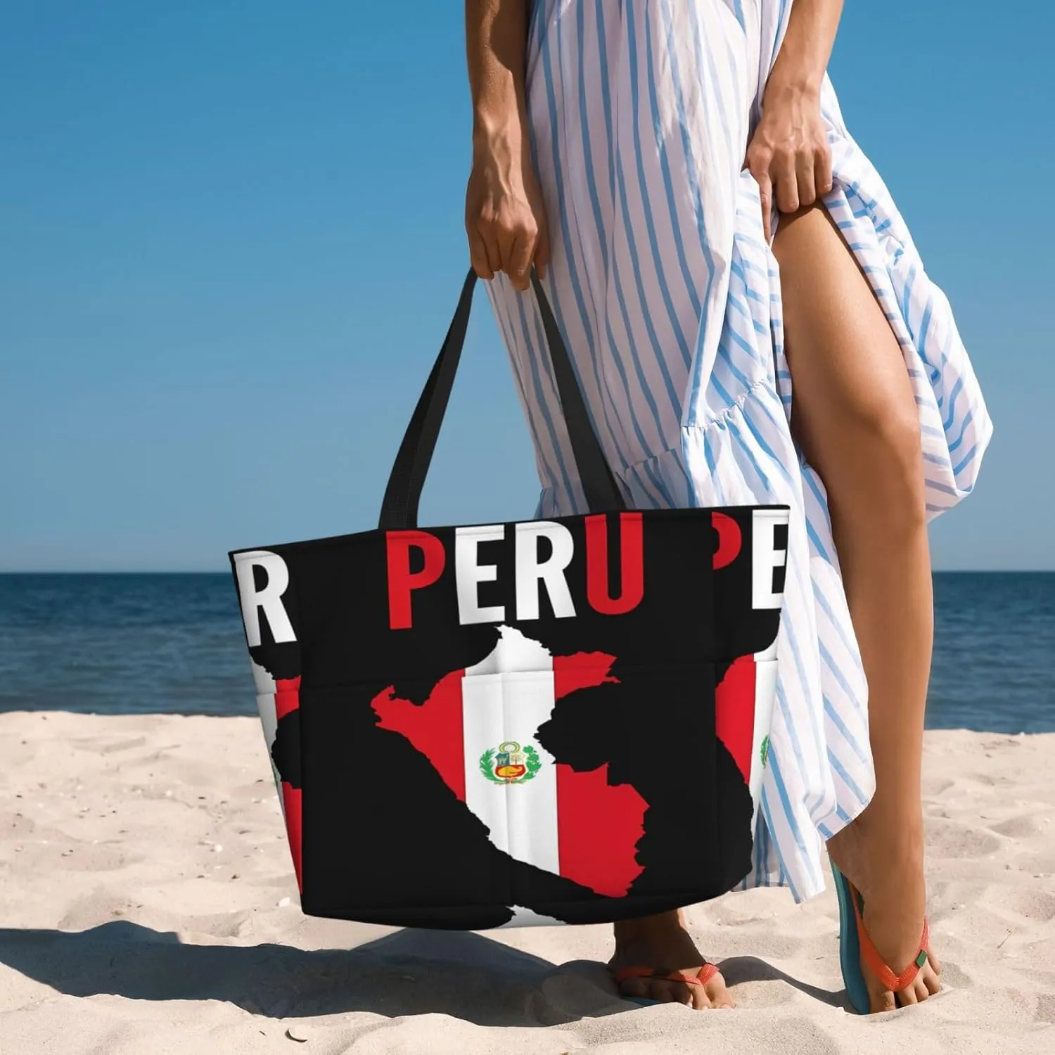 Peruvian Peru Flag Tote Bag With 8 Storage Pockets Top Zip Shoulder Bag Handbag For Travel Work Women