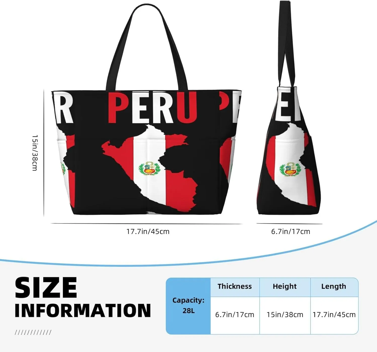 Peruvian Peru Flag Tote Bag With 8 Storage Pockets Top Zip Shoulder Bag Handbag For Travel Work Women