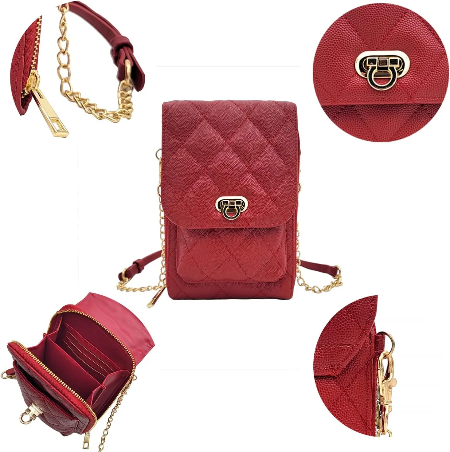 Phone Crossbody Bags for Women Small Vegan Leather Mini Shoulder Wallet Card Quilted Purse