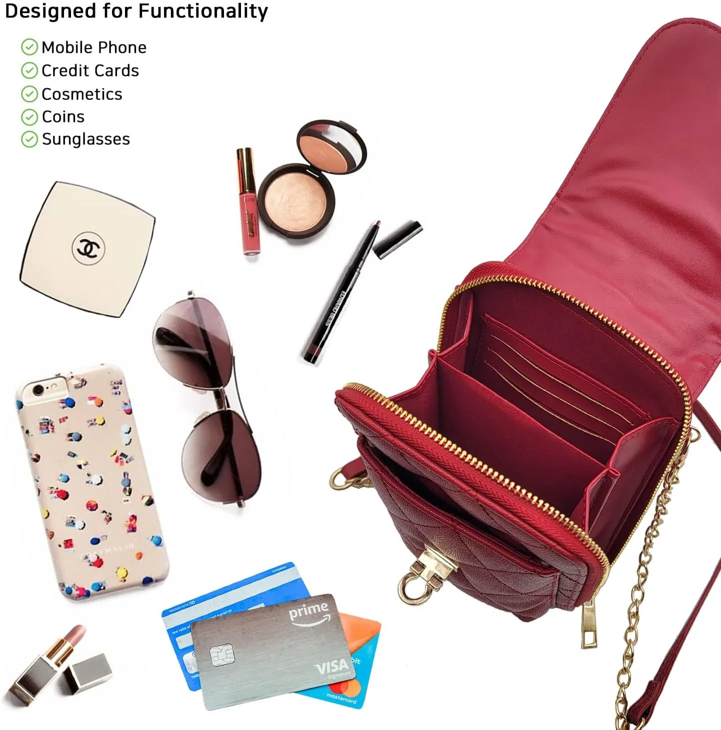 Phone Crossbody Bags for Women Small Vegan Leather Mini Shoulder Wallet Card Quilted Purse