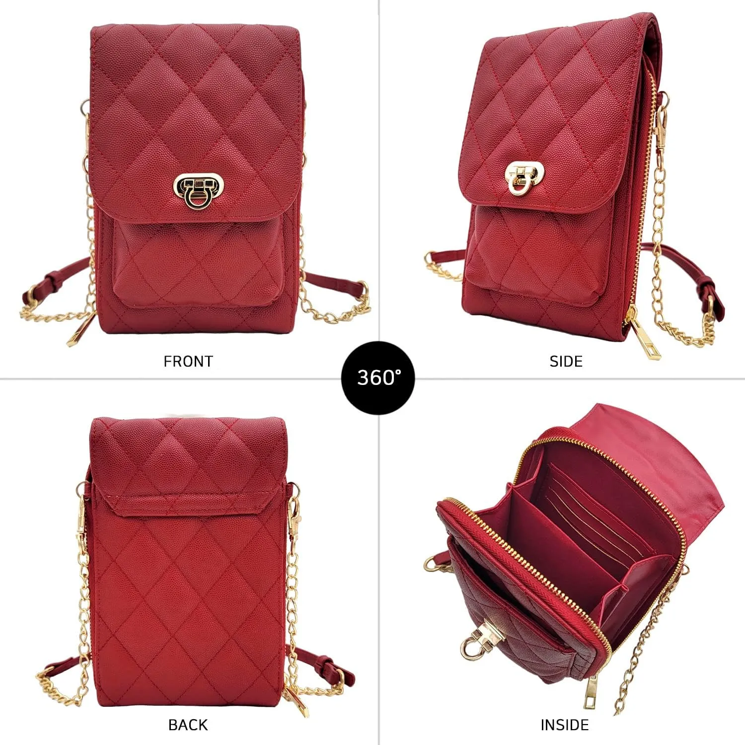 Phone Crossbody Bags for Women Small Vegan Leather Mini Shoulder Wallet Card Quilted Purse