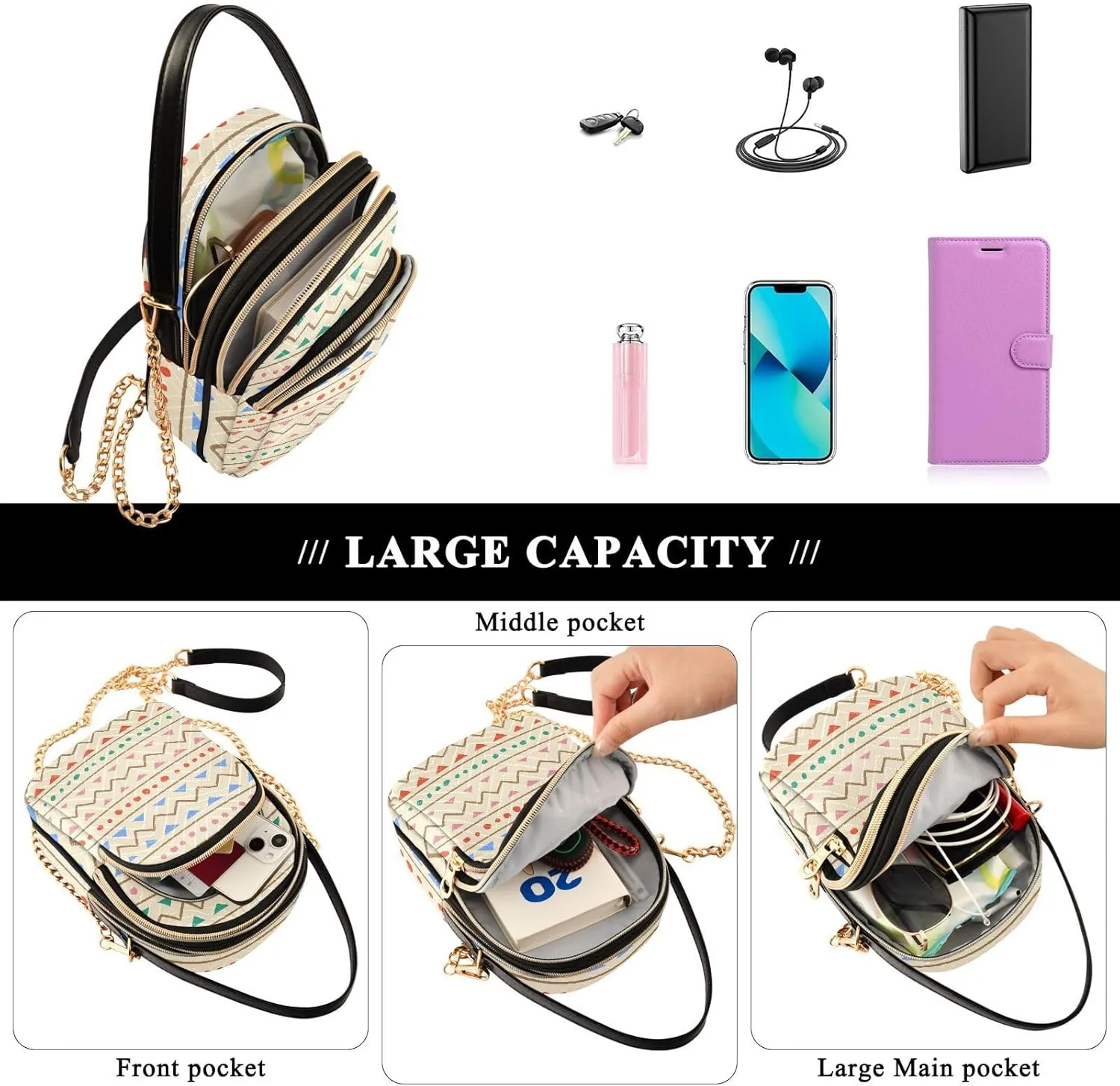 Phone Purse Women Small Cell Wallet Crossbody Bags Women's Mini Shoulder Bag Black Paisley Petals