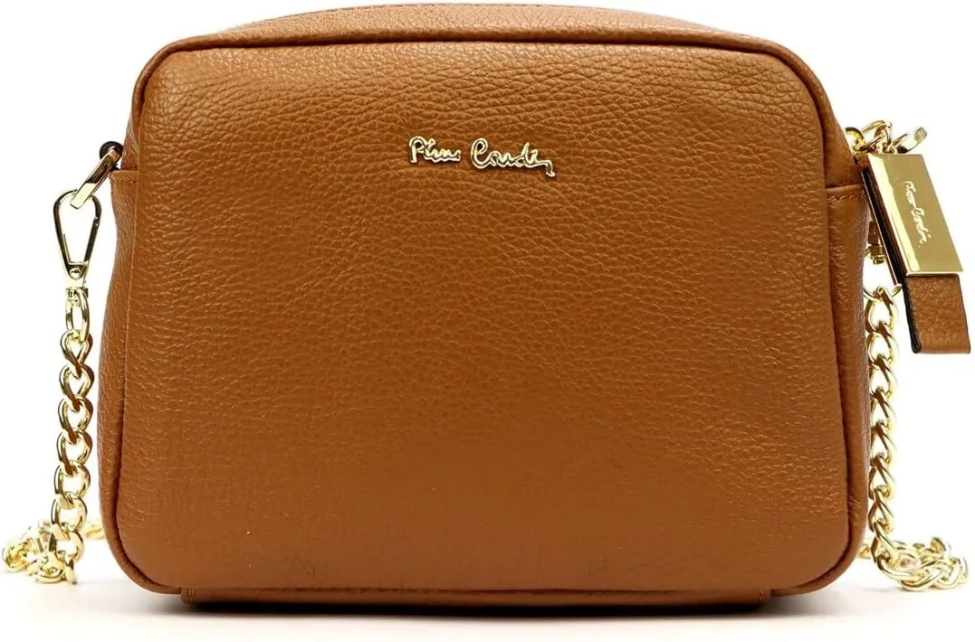 Pierre Cardin FRZ 1848 DOLLARO Women's Handbag - Genuine Leather, Adjustable Chain Shoulder Strap, Gold Finish