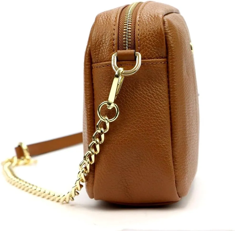 Pierre Cardin FRZ 1848 DOLLARO Women's Handbag - Genuine Leather, Adjustable Chain Shoulder Strap, Gold Finish