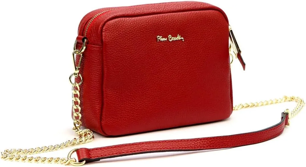Pierre Cardin FRZ 1848 DOLLARO Women's Handbag - Genuine Leather, Adjustable Chain Shoulder Strap, Gold Finish
