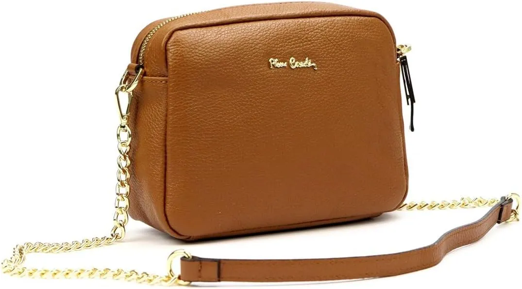 Pierre Cardin FRZ 1848 DOLLARO Women's Handbag - Genuine Leather, Adjustable Chain Shoulder Strap, Gold Finish