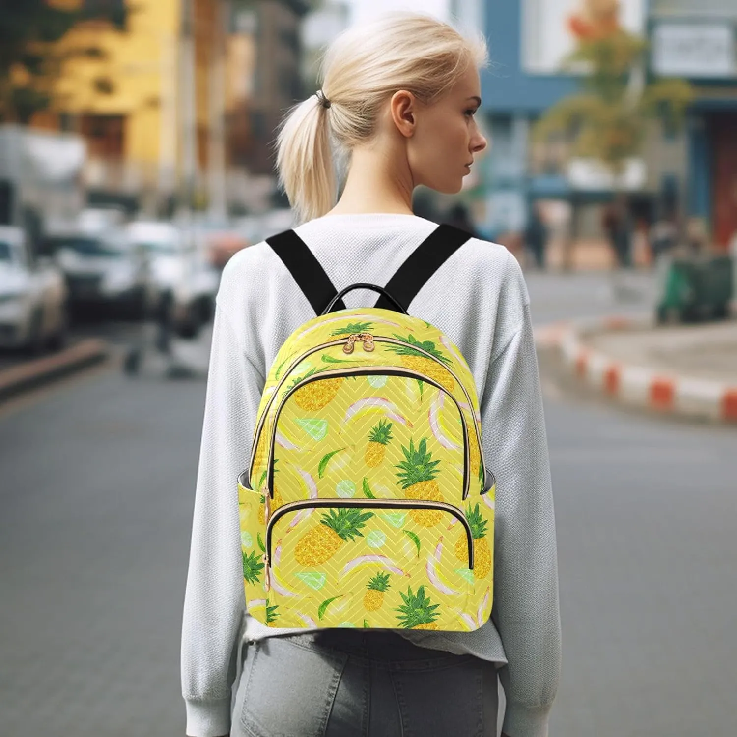 Pineapple Banana Mango and Lime Mini Backpack for Women, Travel Backpack Purse Daypack Shoulder Bag for Ladies