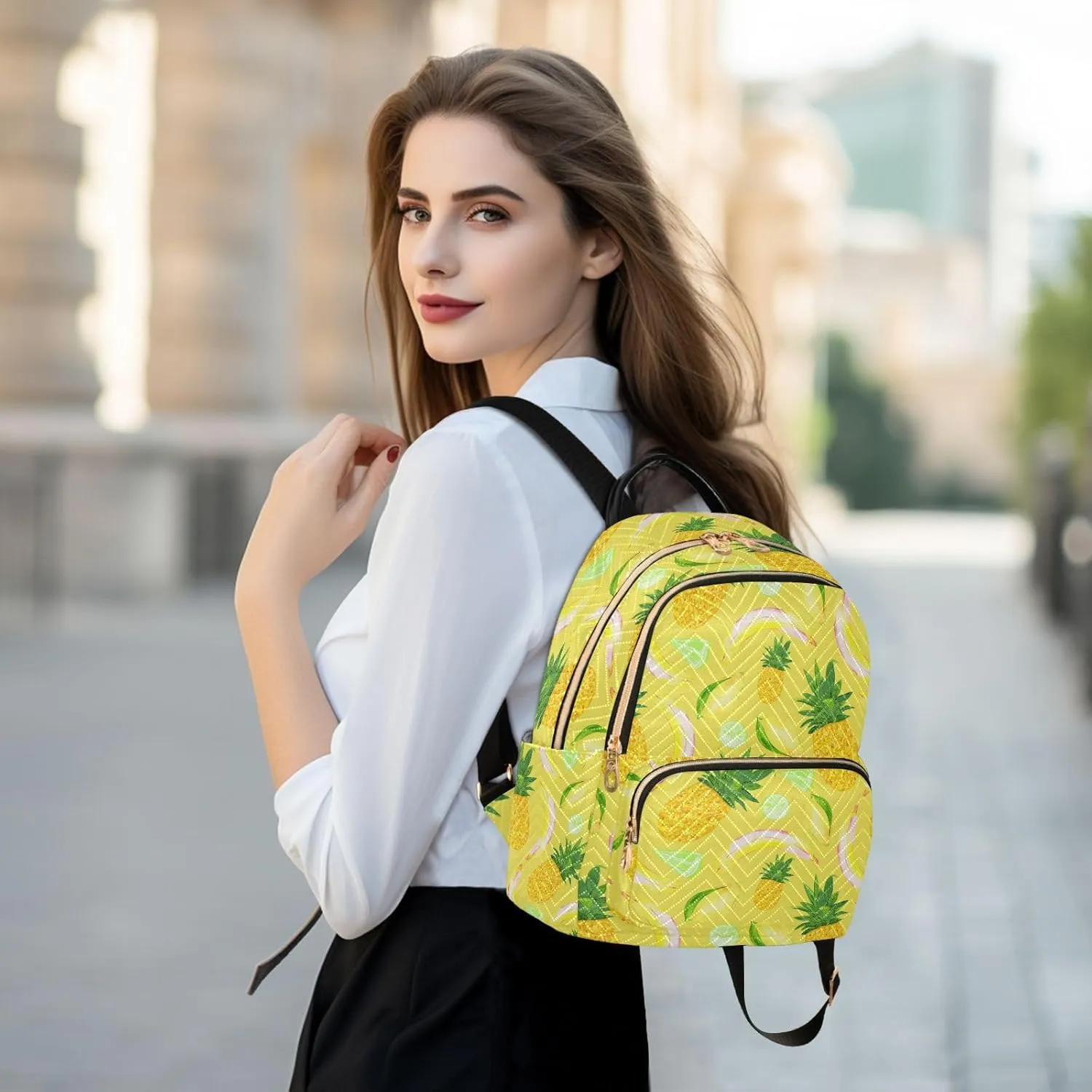Pineapple Banana Mango and Lime Mini Backpack for Women, Travel Backpack Purse Daypack Shoulder Bag for Ladies