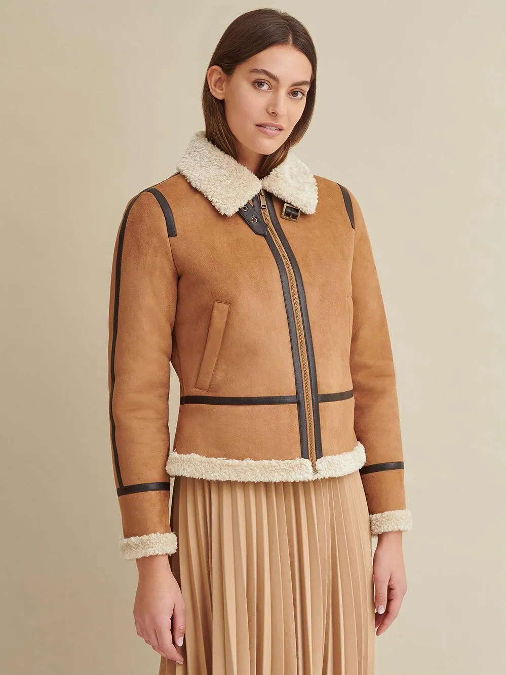 Piped Faux Shearling Coat