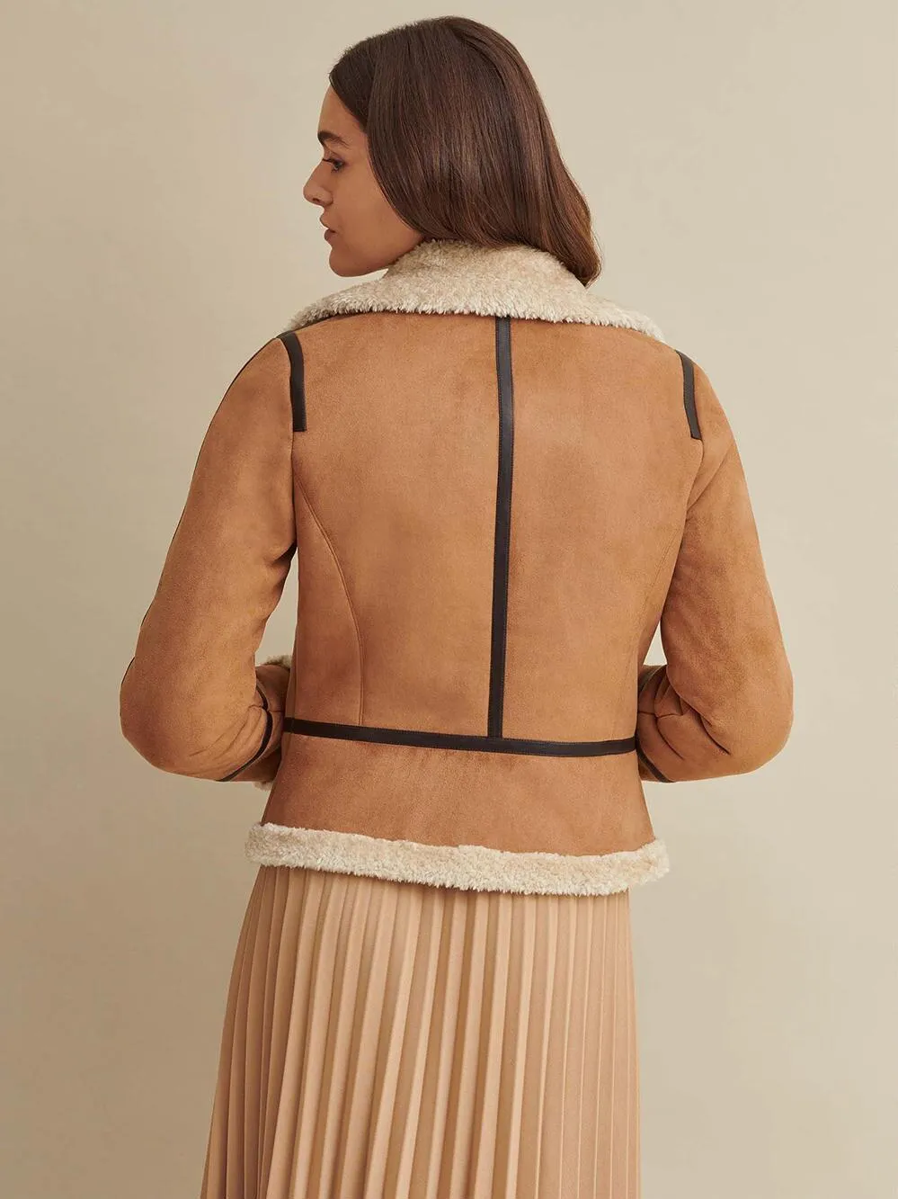 Piped Faux Shearling Coat