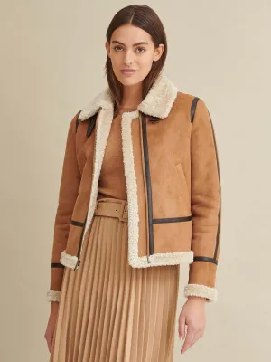 Piped Faux Shearling Coat