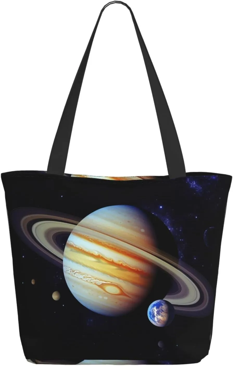 Planet Jupiter Tote Bag for Women Large Shoulder Bag with Zipper Travel Handbag with Pockets Reusable Shopping Bag Casual Aesthetic Beach Bags