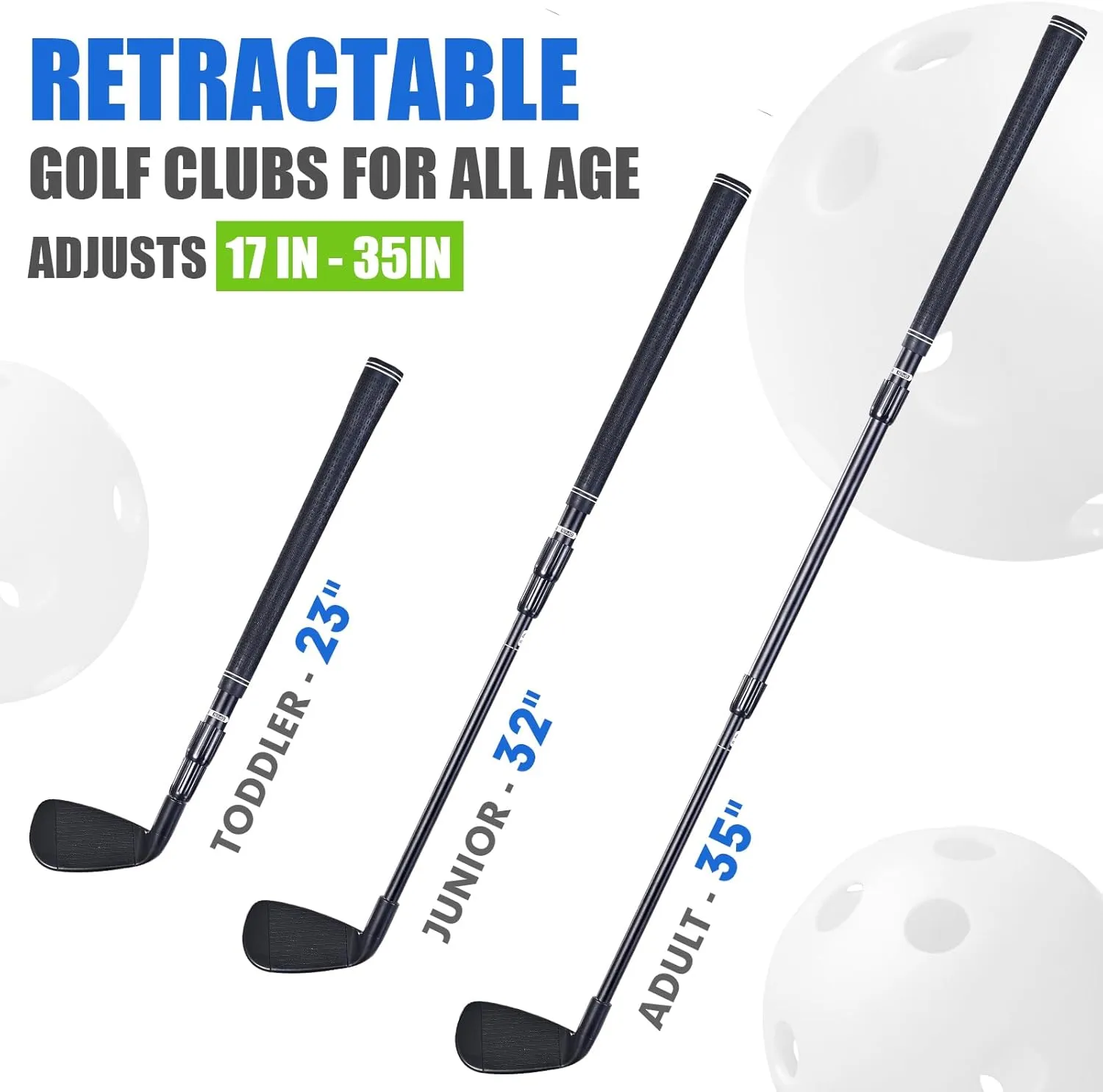 Plastic Golf Club Collapsible for Game & Travel, Golf Game Bucket, Golf Clubs Chiper for Junior, Adults, Indoor Outdoor Golf Training & Chipping Pong Games for Family, Hit Plastic Foam Balls -1PCS