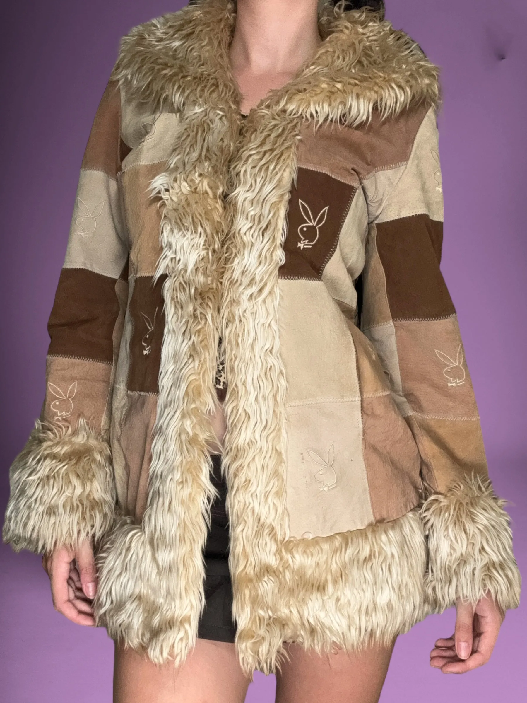 Playboy Patchwork Fur Trim Coat