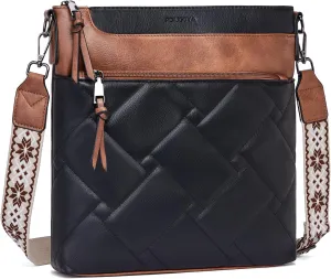 POIUGOYA Quilted Crossbody Bags for Women Trendy,Vegan Leather Medium Shoulder Handbags Travel Purse with RFID Card Slots