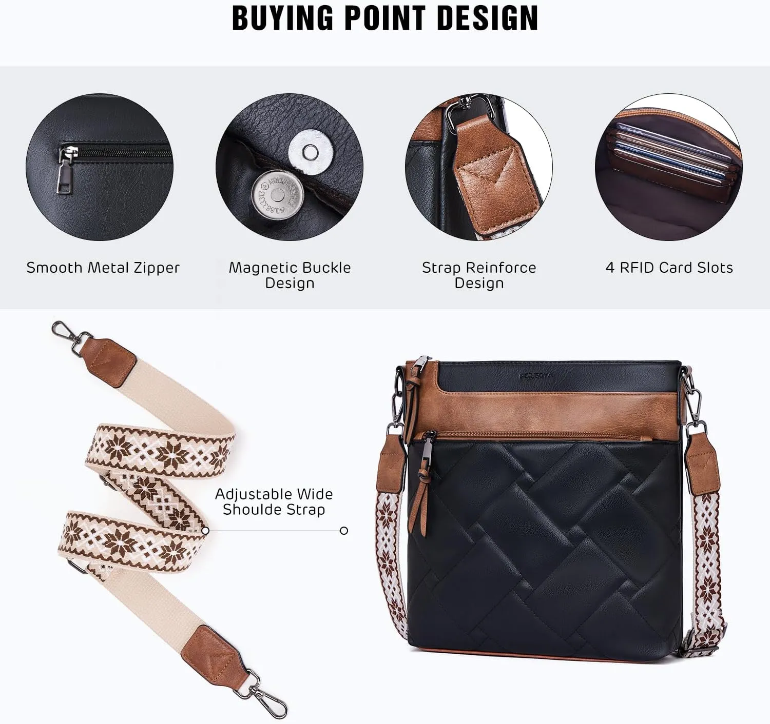 POIUGOYA Quilted Crossbody Bags for Women Trendy,Vegan Leather Medium Shoulder Handbags Travel Purse with RFID Card Slots