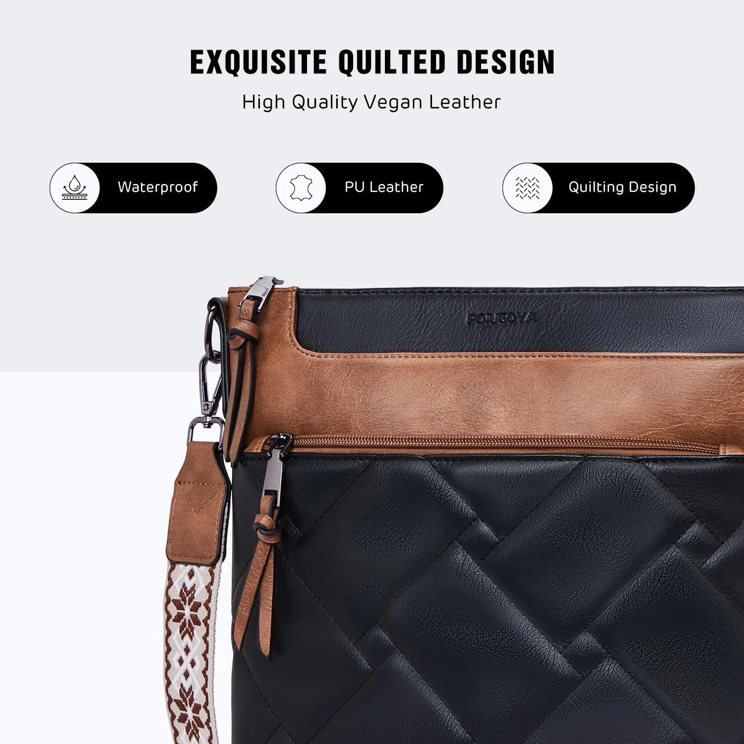 POIUGOYA Quilted Crossbody Bags for Women Trendy,Vegan Leather Medium Shoulder Handbags Travel Purse with RFID Card Slots