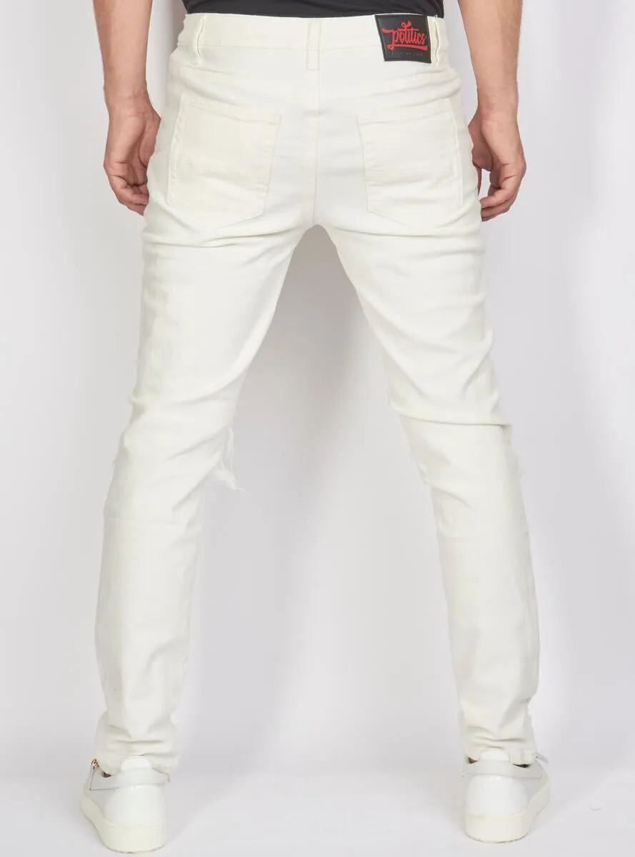 Politics White on White Distressed Denim (White)