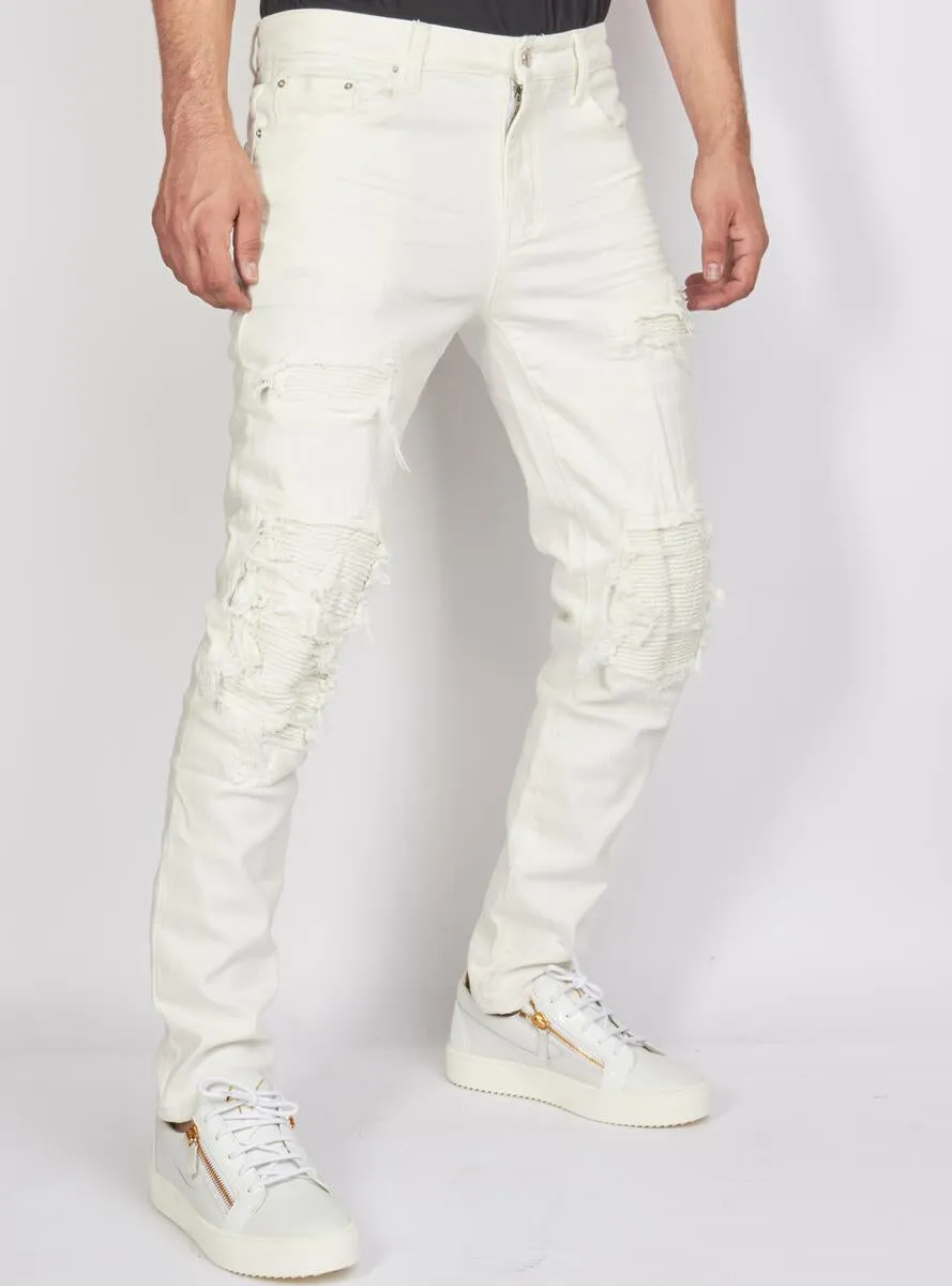 Politics White on White Distressed Denim (White)