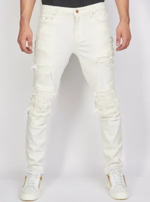 Politics White on White Distressed Denim (White)
